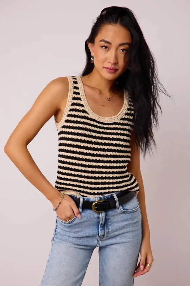 Bohme Tops Striped Crochet Tank In Black Black 8211 Women