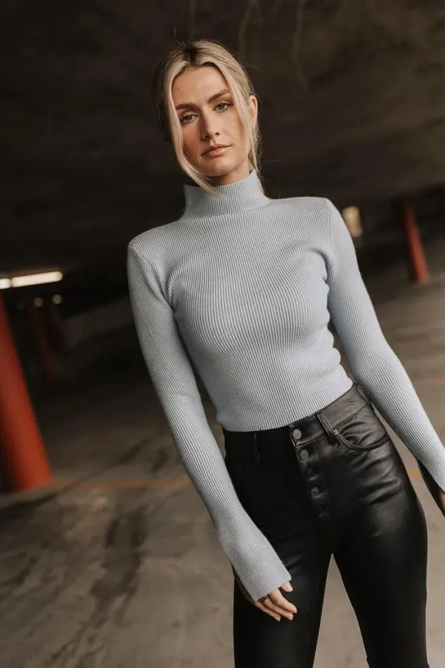 Bohme Tops Terrance Mock Neck Sweater In Blue 8211 FINAL SALE Blue 8211 Women