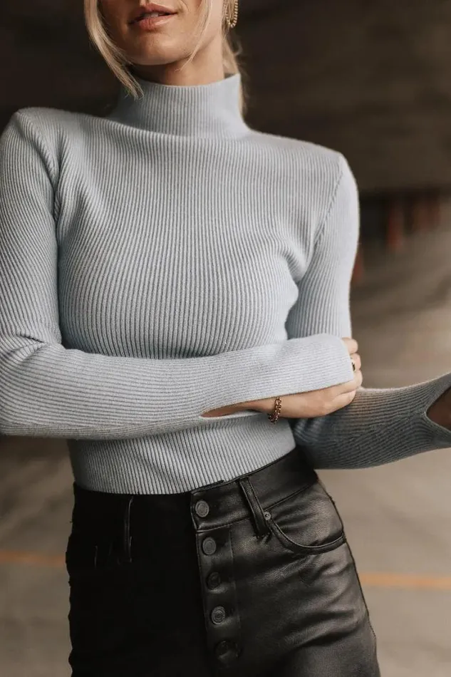 Bohme Tops Terrance Mock Neck Sweater In Blue 8211 FINAL SALE Blue 8211 Women Bohme Tops Terrance Mock Neck Sweater In Blue 8211 FINAL SALE Blue 8211 Women