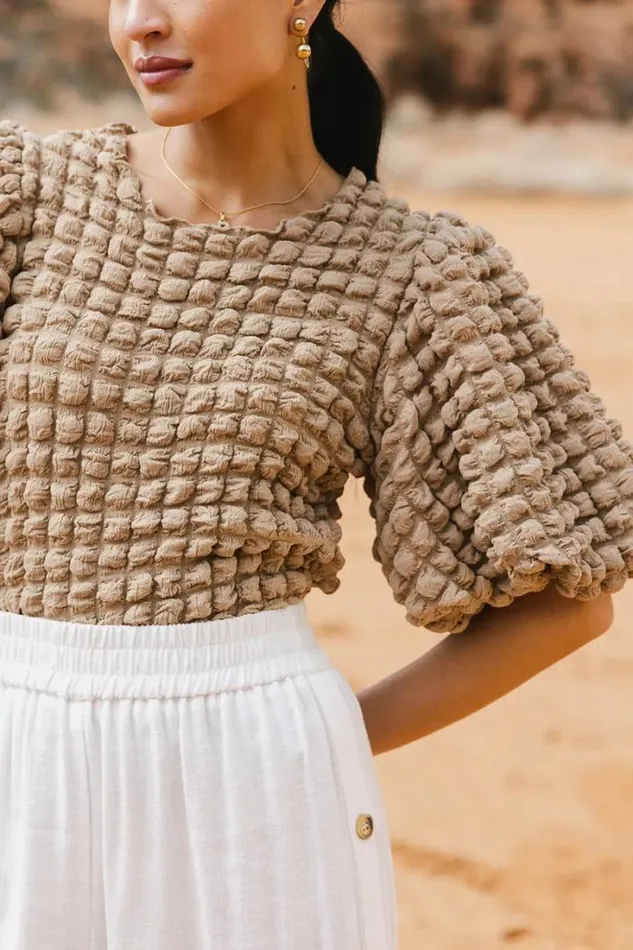 Bohme Tops Textured Bubble Sleeve Blouse Camel 8211 Women