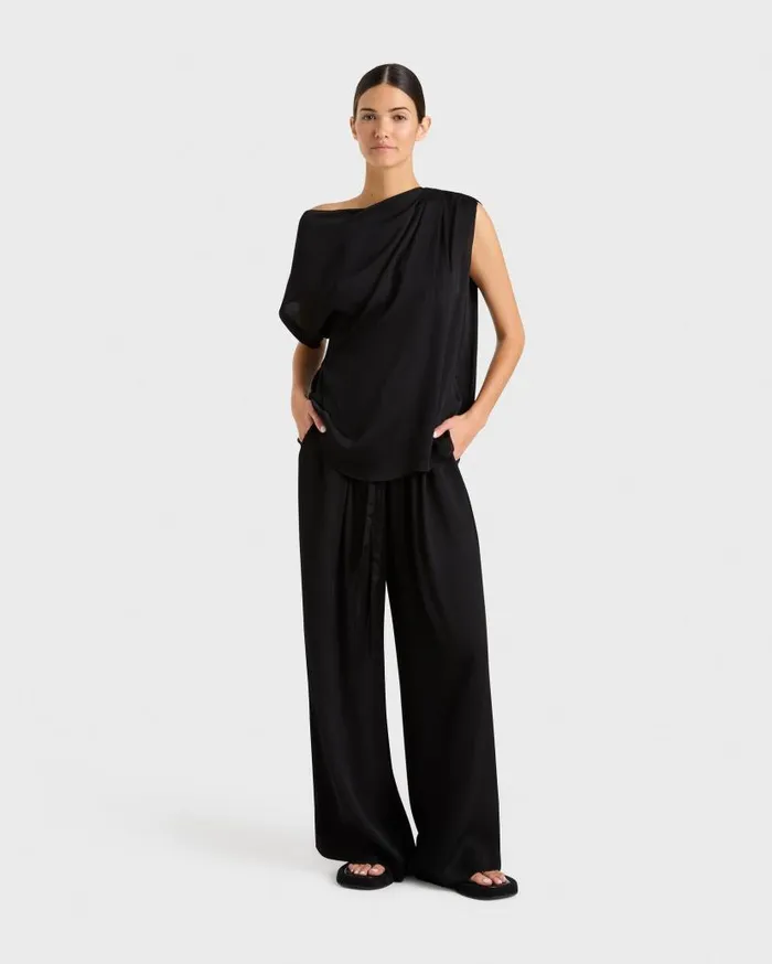 BONDI BORN Shirts and Tops Ardea Draped One Shoulder Top 8211 Black 8211 Women