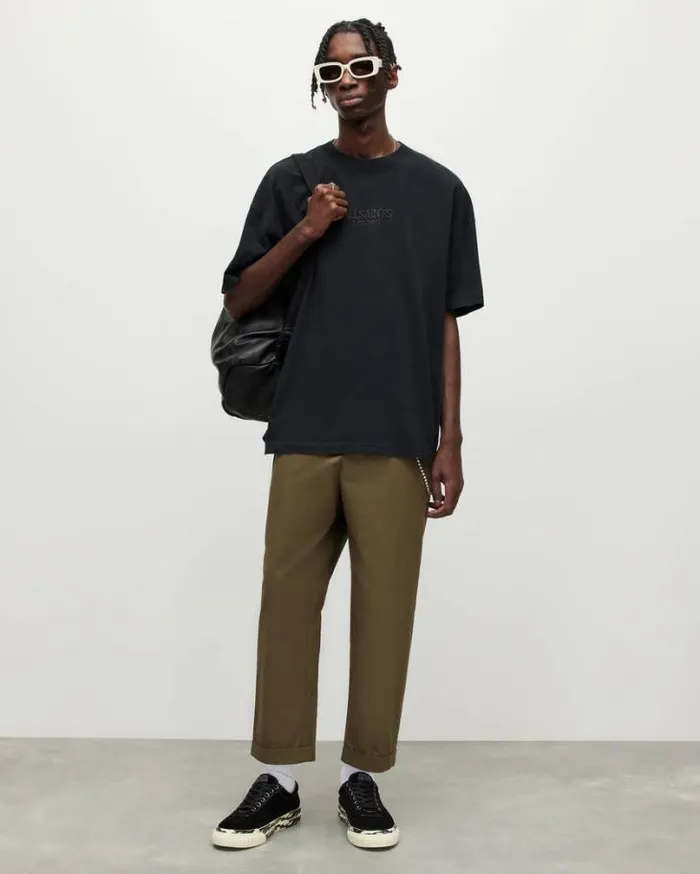 Bones Oversized Crew Neck Logo TShirt Washed Black Men AllSaints TShirts