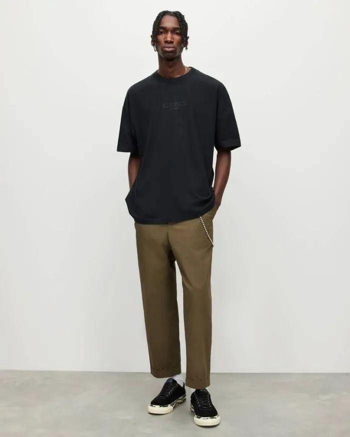 Bones Oversized Crew Neck Logo TShirt Washed Black Men AllSaints TShirts