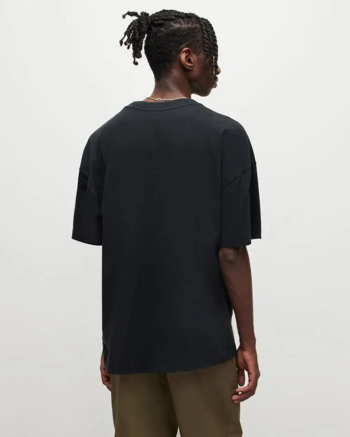 Bones Oversized Crew Neck Logo TShirt Washed Black Men AllSaints TShirts
