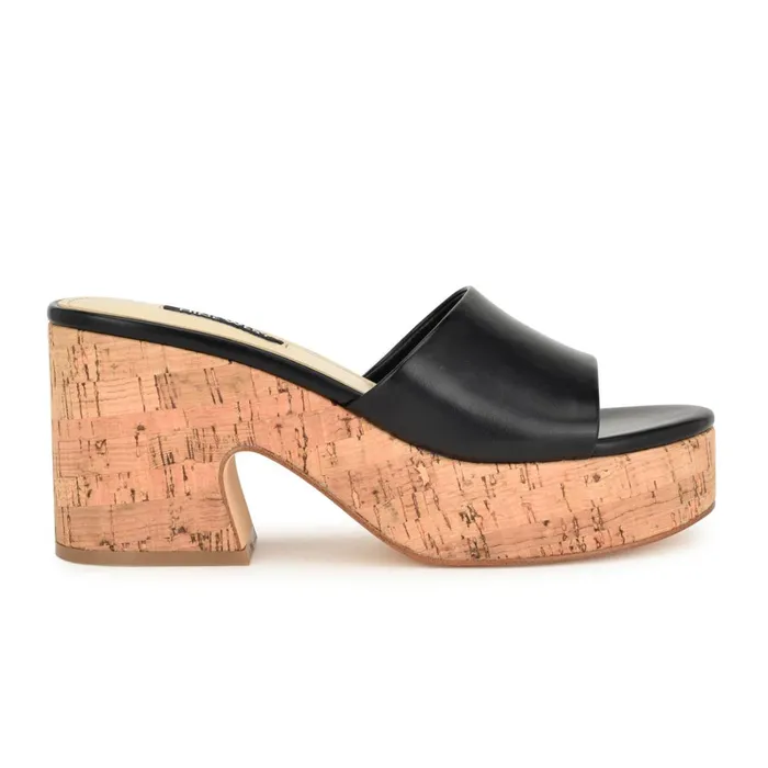 Boone Platform Slide Sandals Black Women Nine West Wedges