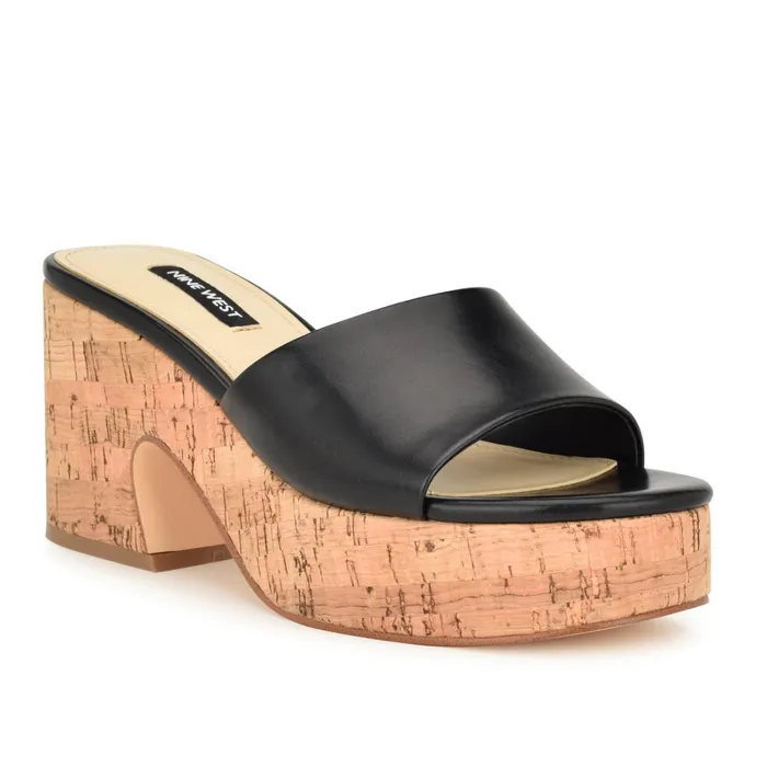 Boone Platform Slide Sandals Black Women Nine West Wedges Boone Platform Slide Sandals Black Women Nine West Wedges