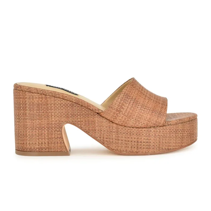 Boone Platform Slide Sandals Brown Raffia Women Nine West Sandals