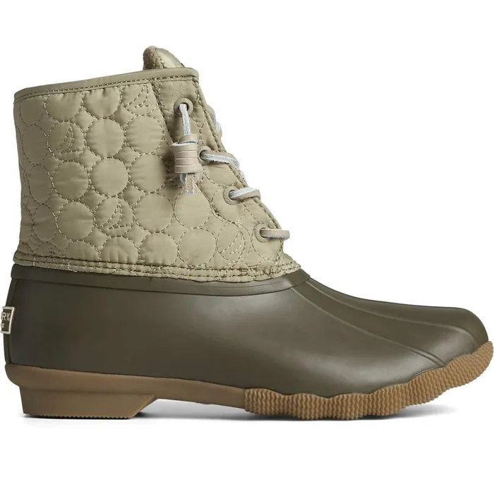 Boots Women Sperry Saltwater Circle Nylon Duck Boot Olive
