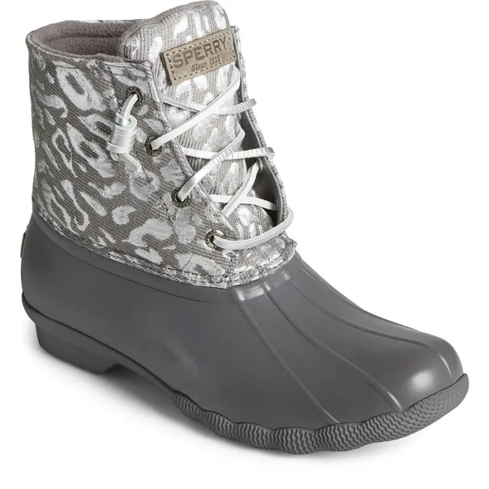 Boots Women Sperry Saltwater Metallic Jacquard Duck Boot Silver Boots Women Sperry Saltwater Metallic Jacquard Duck Boot Silver