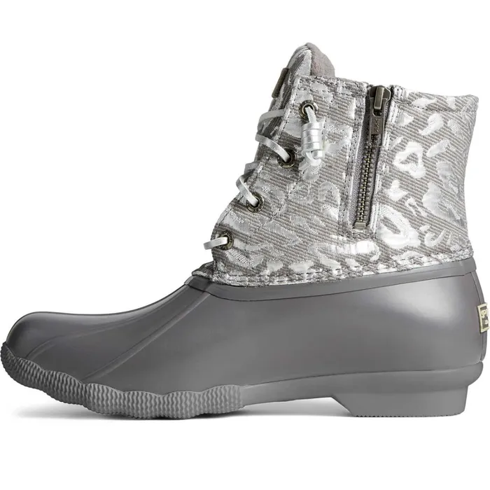 Boots Women Sperry Saltwater Metallic Jacquard Duck Boot Silver Boots Women Sperry Saltwater Metallic Jacquard Duck Boot Silver