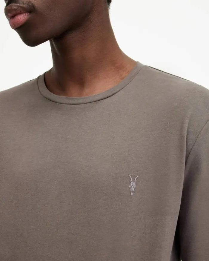Brace Brushed Cotton Long Sleeve TShirt Ash Khaki Green Men AllSaints TShirts Brace Brushed Cotton Long Sleeve TShirt Ash Khaki Green Men AllSaints TShirts