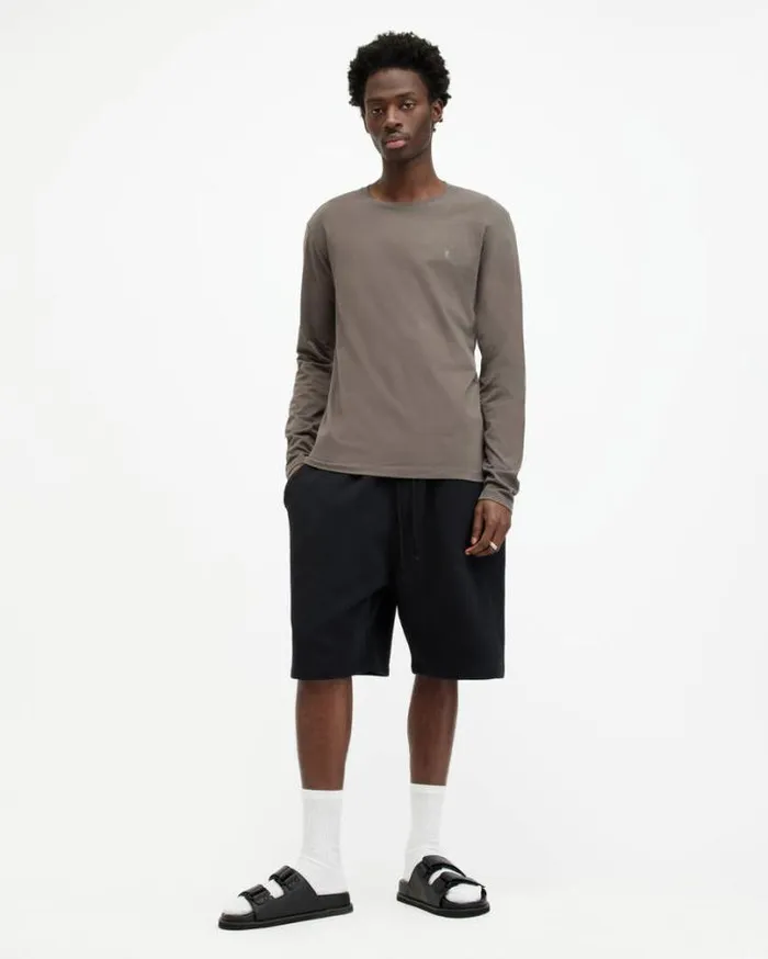 Brace Brushed Cotton Long Sleeve TShirt Ash Khaki Green Men AllSaints TShirts Brace Brushed Cotton Long Sleeve TShirt Ash Khaki Green Men AllSaints TShirts