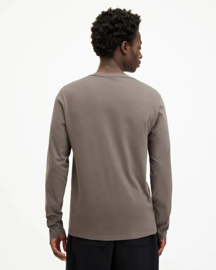Brace Brushed Cotton Long Sleeve TShirt Ash Khaki Green Men AllSaints TShirts Brace Brushed Cotton Long Sleeve TShirt Ash Khaki Green Men AllSaints TShirts