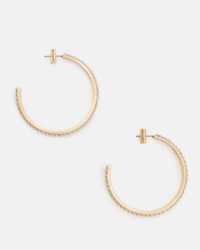 Brea Gold Tone Beaded Hoop Earrings Warm Brasswhite Women AllSaints Jewelry