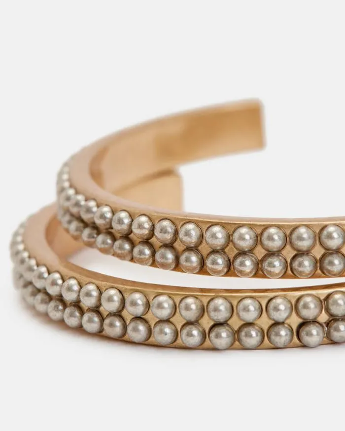 Brea Gold Tone Beaded Hoop Earrings Warm Brasswhite Women AllSaints Jewelry