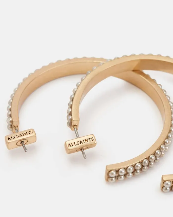 Brea Gold Tone Beaded Hoop Earrings Warm Brasswhite Women AllSaints Jewelry