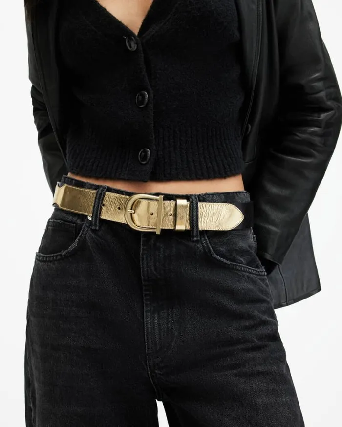 Briony Mixed Leather Western Belt Goldwarm Brass Women AllSaints Leather Belts Briony Mixed Leather Western Belt Goldwarm Brass Women AllSaints Leather Belts
