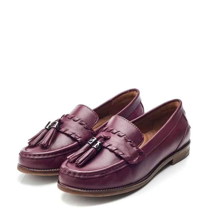 Brogues And Loafers Women Moda In Pelle Espelette Burgundy Leather