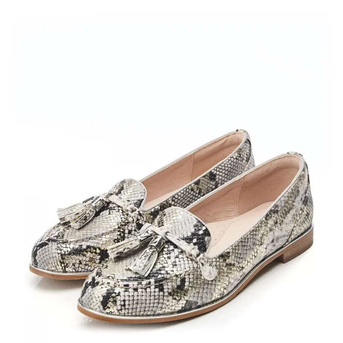 Brogues And Loafers Women Moda In Pelle Evvaa Natural Snake Print