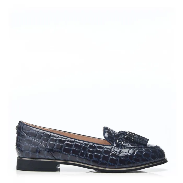 Brogues And Loafers Women Moda In Pelle Evvaa Navy Patent Mocc Croc