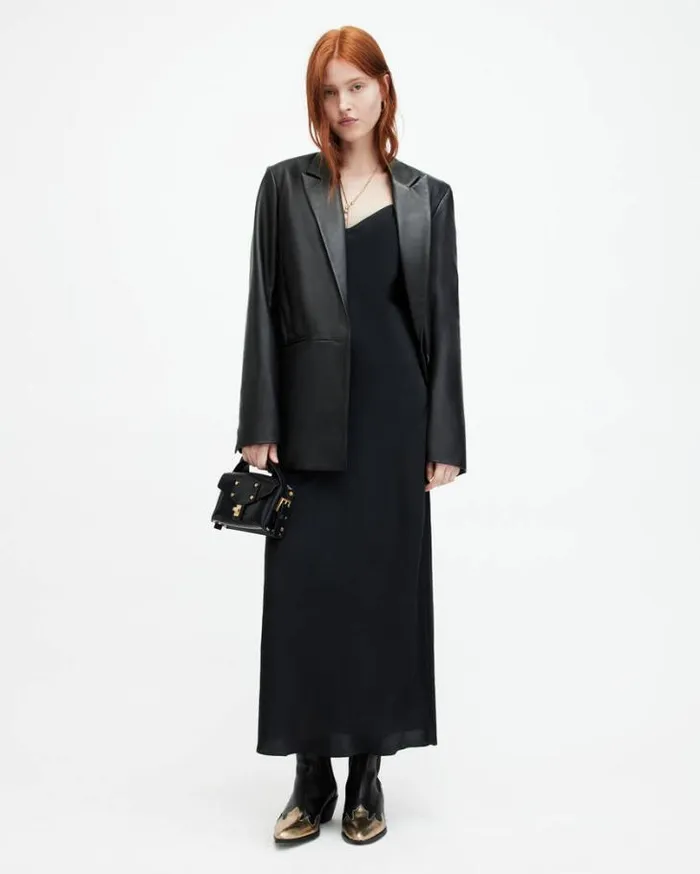 Bryony VNeck Midi Slip Dress Black Women AllSaints Dresses