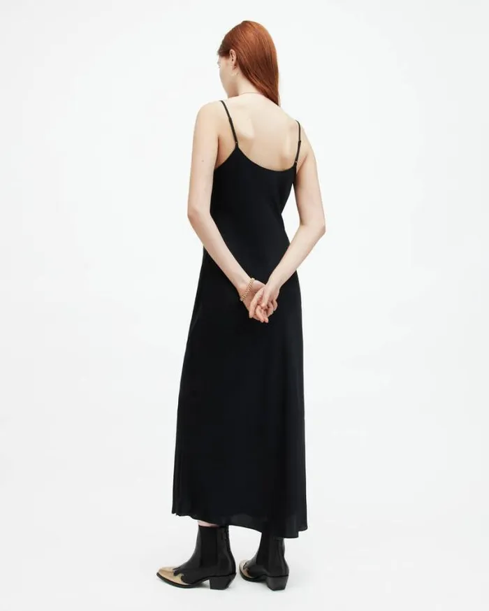 Bryony VNeck Midi Slip Dress Black Women AllSaints Dresses