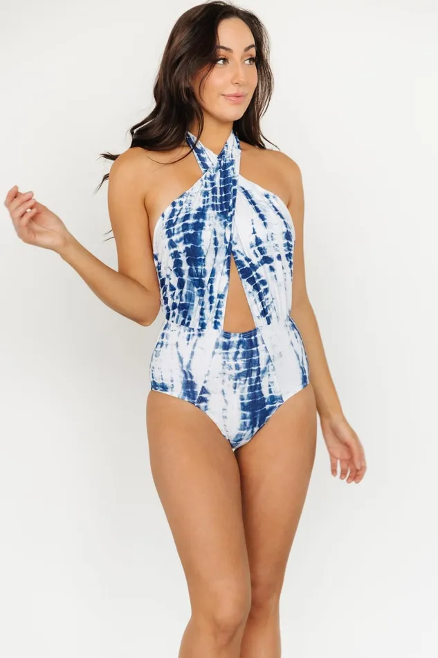 Calypso Cross Neck One Piece Blue Tie Dye Women Baltic Born One Piece Calypso Cross Neck One Piece Blue Tie Dye Women Baltic Born One Piece