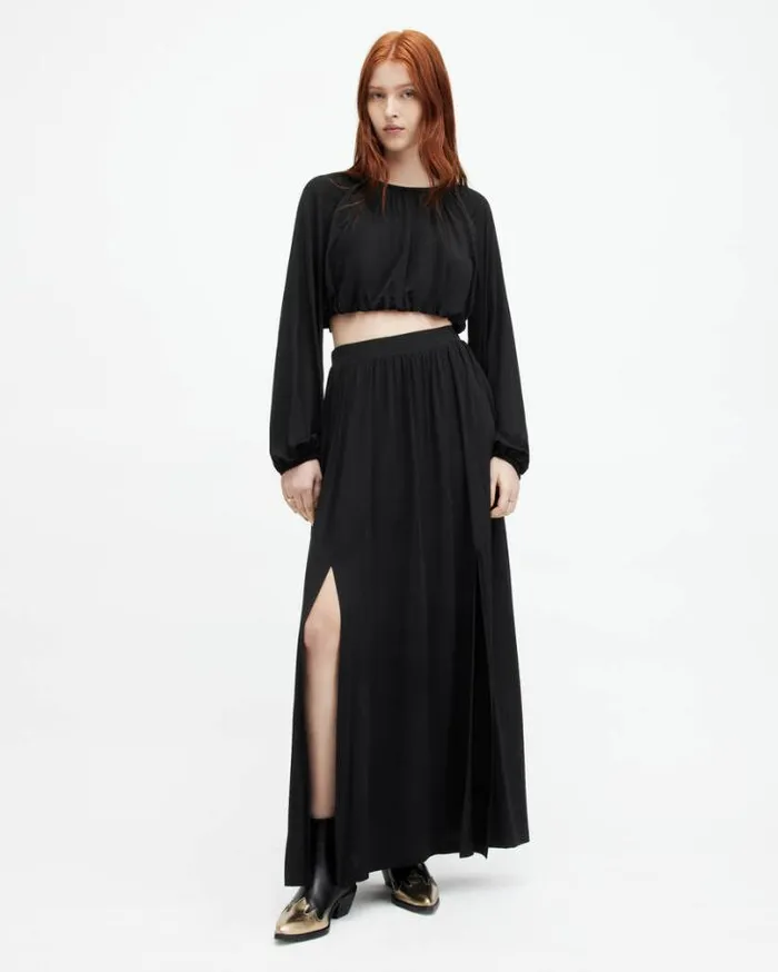 Casandra Draped Maxi Skirt Black Women AllSaints Skirts and Shorts