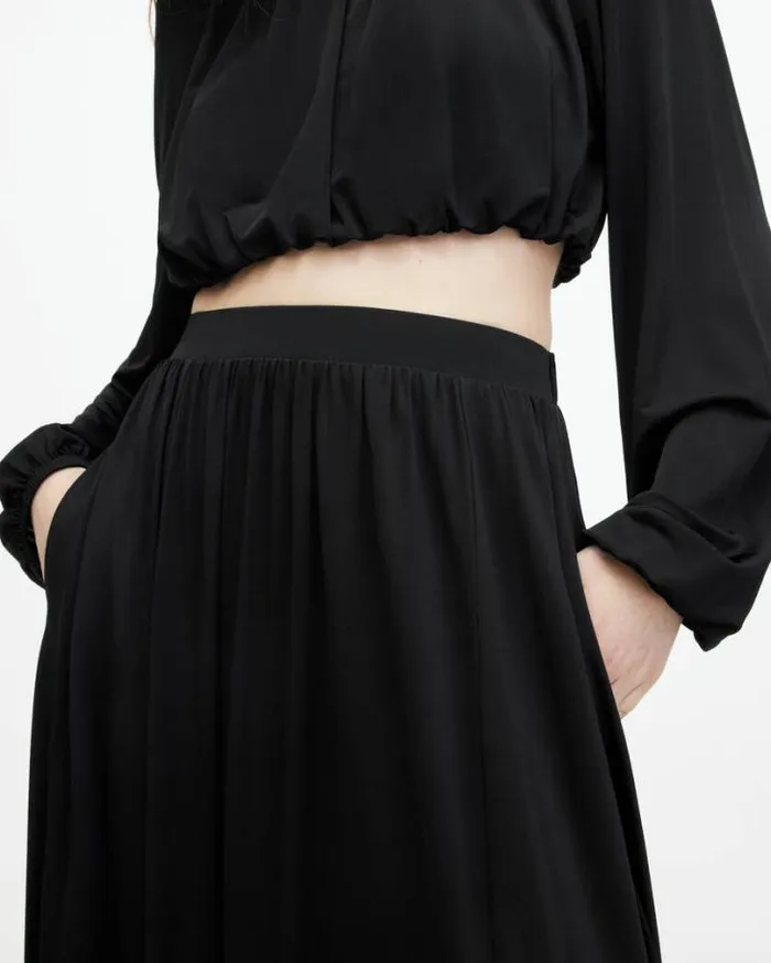 Casandra Draped Maxi Skirt Black Women AllSaints Skirts and Shorts