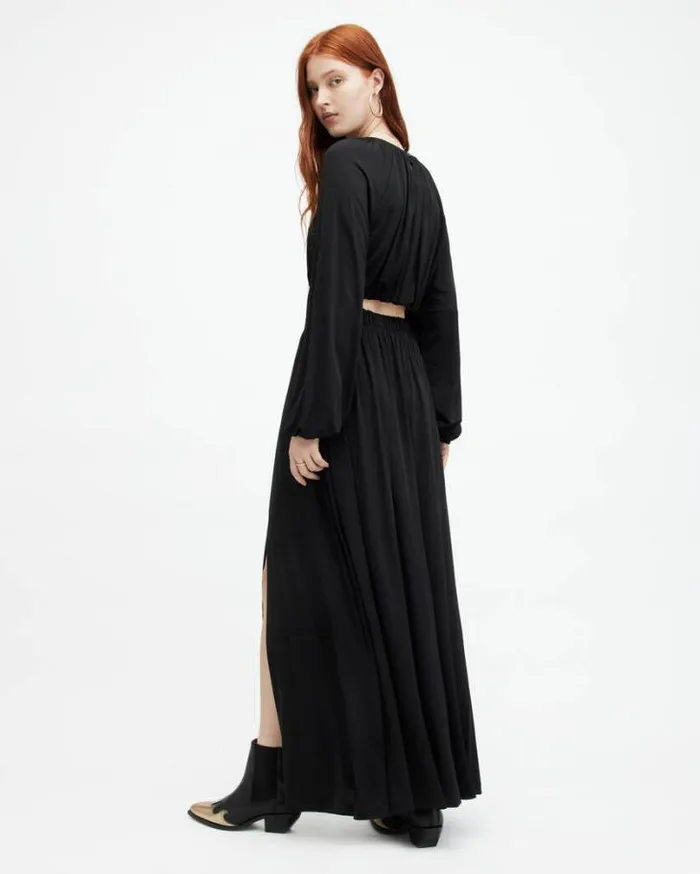 Casandra Draped Maxi Skirt Black Women AllSaints Skirts and Shorts