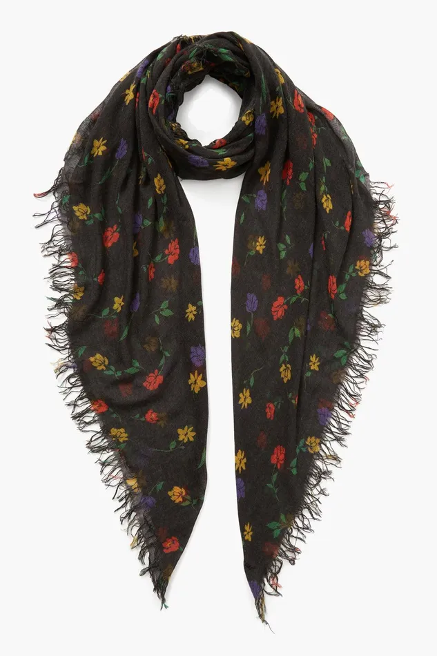 Cashmere And Silk Scarf Black Valentina Floral Women Chan Luu Scarves