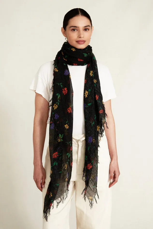 Cashmere And Silk Scarf Black Valentina Floral Women Chan Luu Scarves