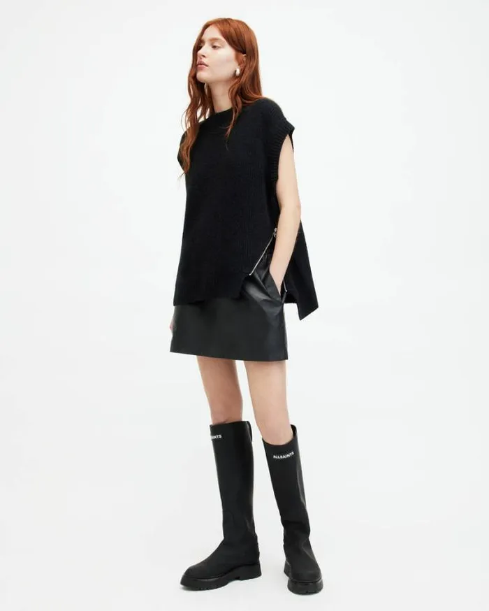 Castel Asymmetric Zip Tank Top Black Women AllSaints TShirts