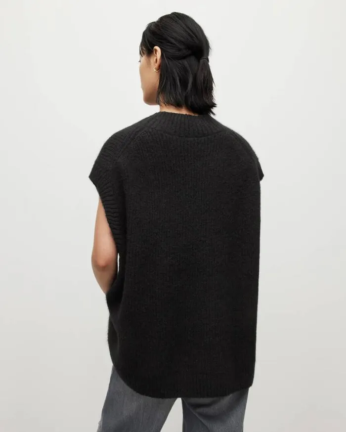 Castel Asymmetric Zip Tank Top Black Women AllSaints TShirts