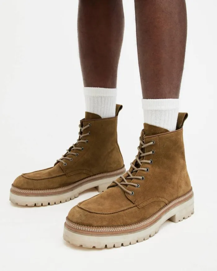 Castle Suede Lace Up Boots Tan Men AllSaints Shoes and Boots