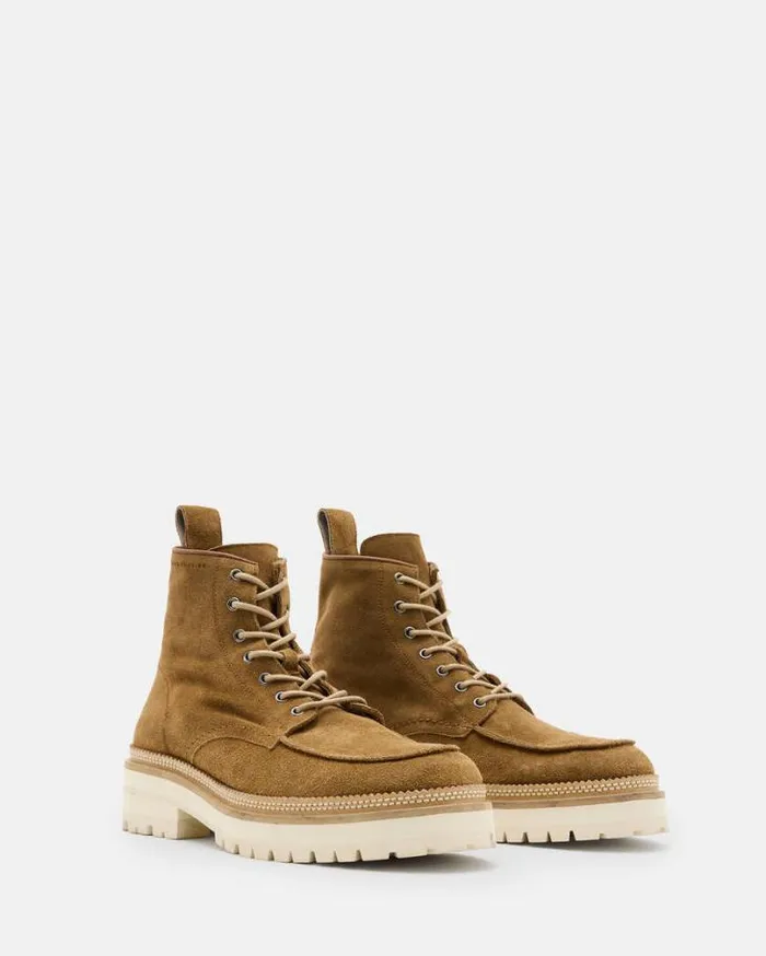 Castle Suede Lace Up Boots Tan Men AllSaints Shoes and Boots