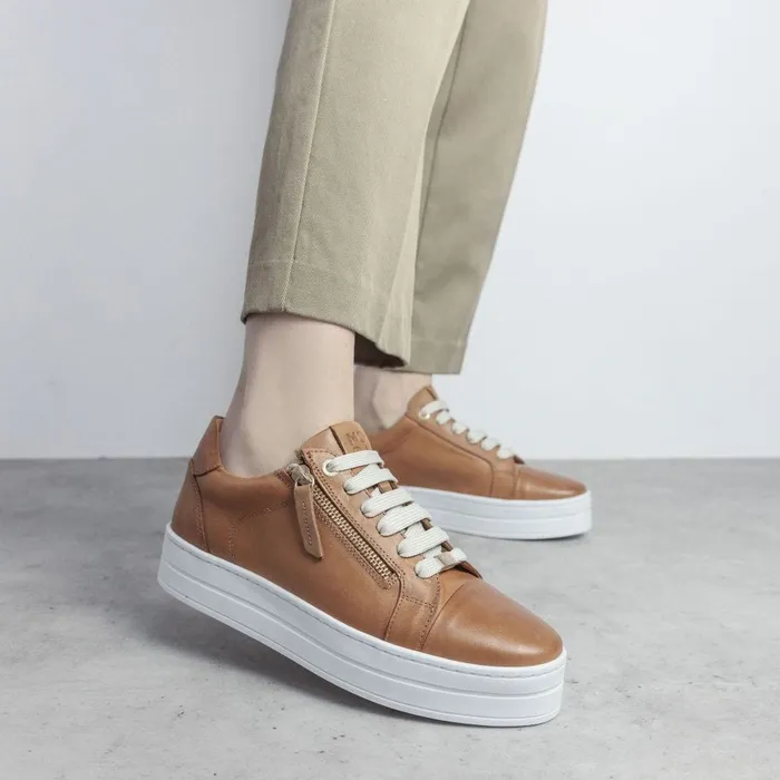 Casual Trainers Women Moda In Pelle Abbiy Tan Leather