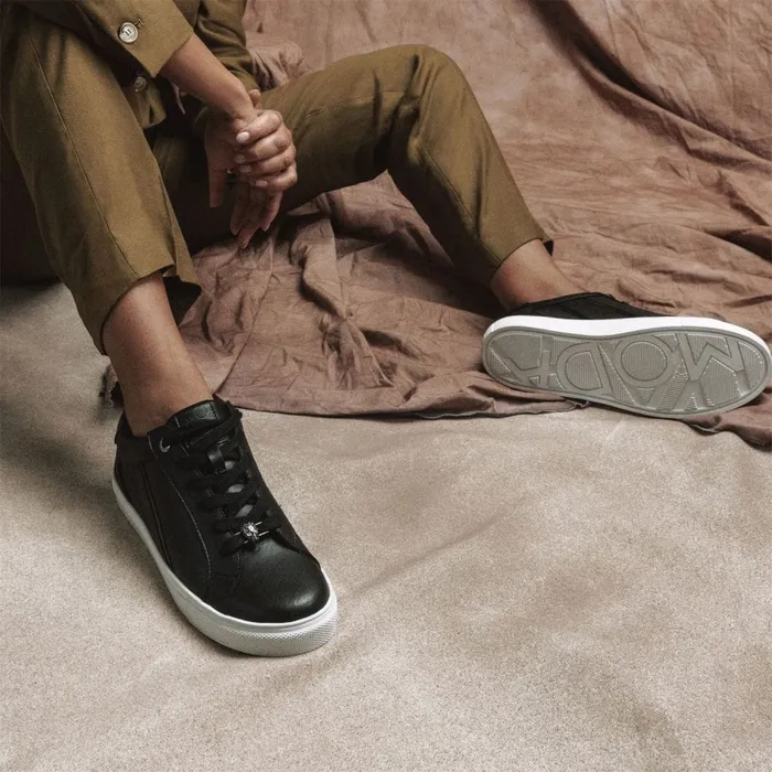 Casual Trainers Women Moda In Pelle Abrini Black Leather