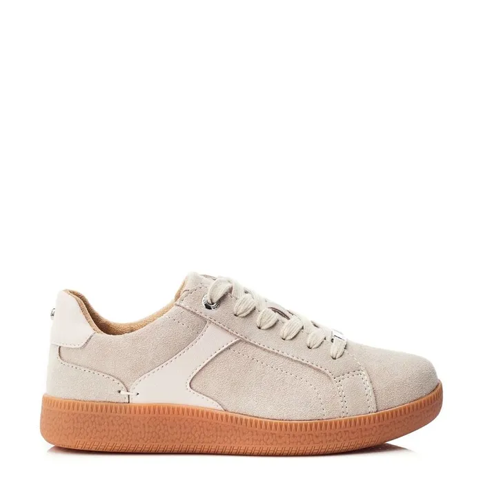 Casual Trainers Women Moda In Pelle Allette Beige Suede