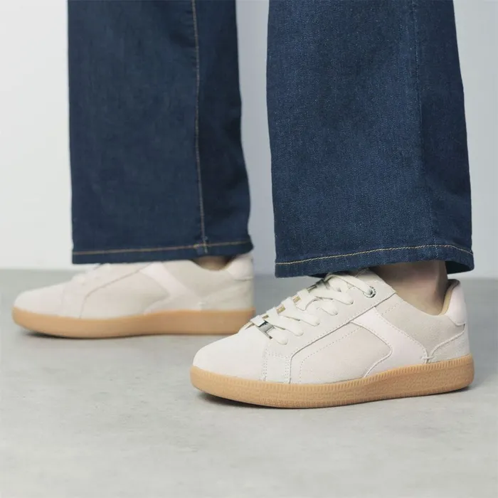 Casual Trainers Women Moda In Pelle Allette Beige Suede