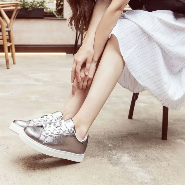 Casual Trainers Women Moda In Pelle Amaya Pewter Porvair