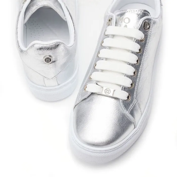 Casual Trainers Women Moda In Pelle Ariia Silver Leather