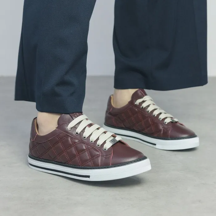 Casual Trainers Women Moda In Pelle Arzon Burgundy Leather