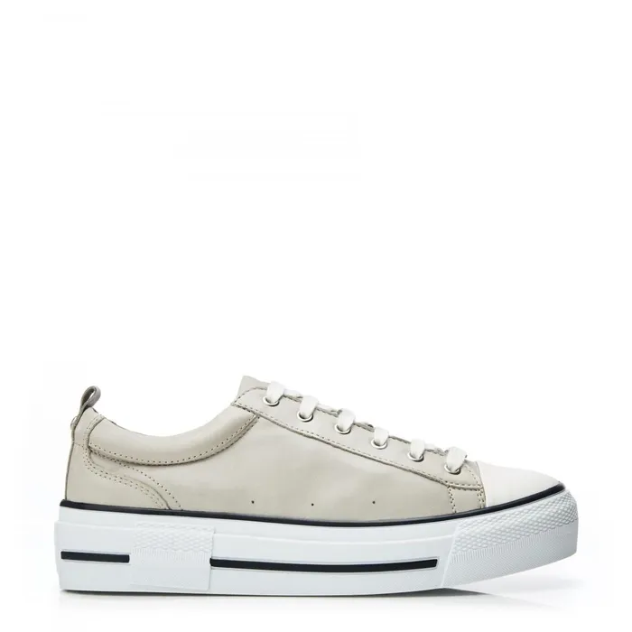 Casual Trainers Women Moda In Pelle Avena Light Grey Leather