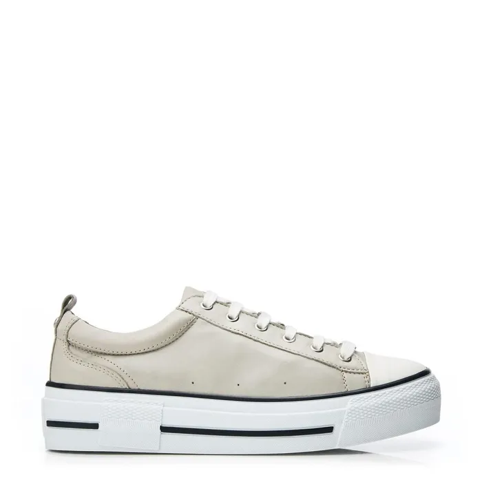 Casual Trainers Women Moda In Pelle Avena Light Grey Leather
