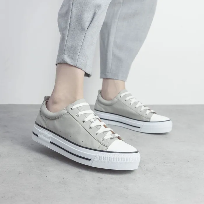 Casual Trainers Women Moda In Pelle Avena Light Grey Leather