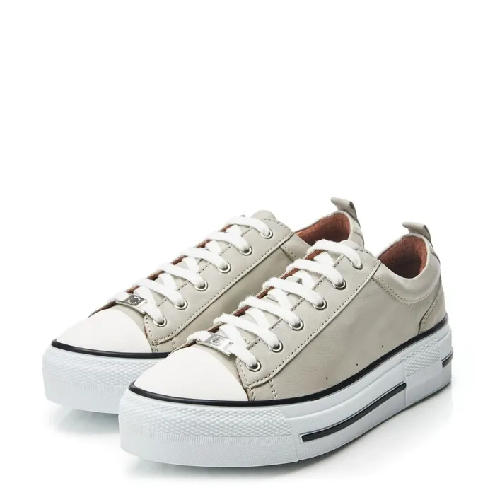 Casual Trainers Women Moda In Pelle Avena Light Grey Leather