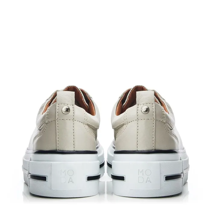 Casual Trainers Women Moda In Pelle Avena Light Grey Leather