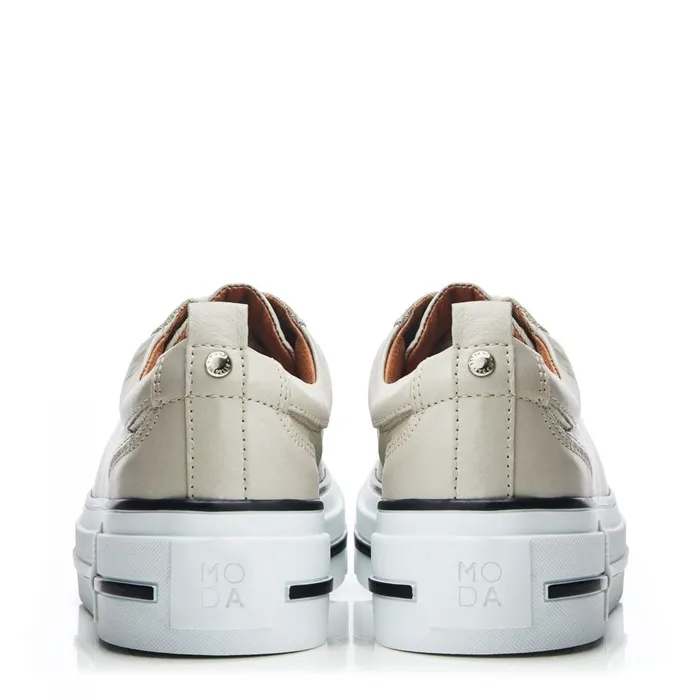 Casual Trainers Women Moda In Pelle Avena Light Grey Leather