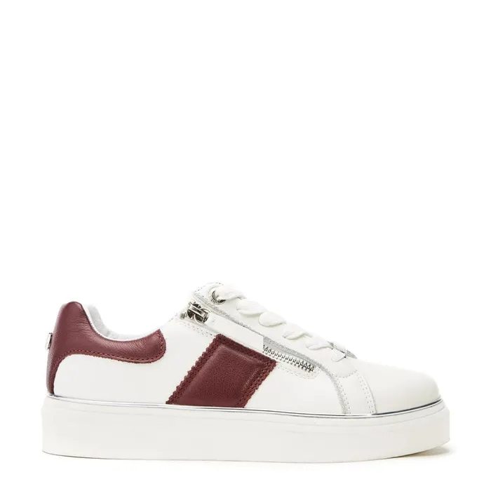Casual Trainers Women Moda In Pelle Bacary White Red Porvair
